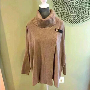 Calvin Klein tan turtle neck cape-like sweater with leather buckle - Large/XL